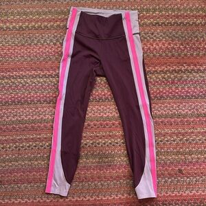ATHLETA MAROON PINK STRIPE CRUNCH 7/8 TIGHTS